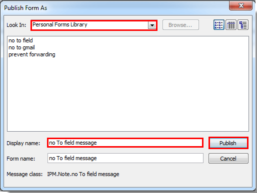 “发布表单为”对话框