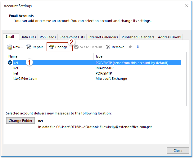 关于在 Outlook 中查找 POP3/IMAP 邮箱账户端口号的第 1 步截图