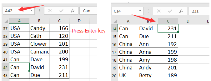 在名称框中输入单元格引用，然后按 Enter 键