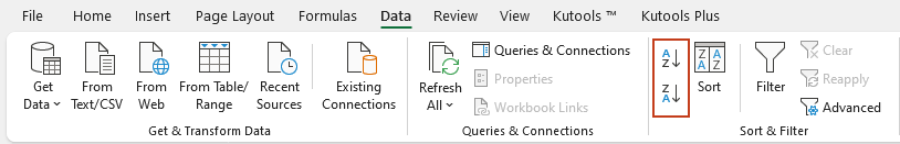 单击“数据”>“从小到大排序”或“从大到小排序”