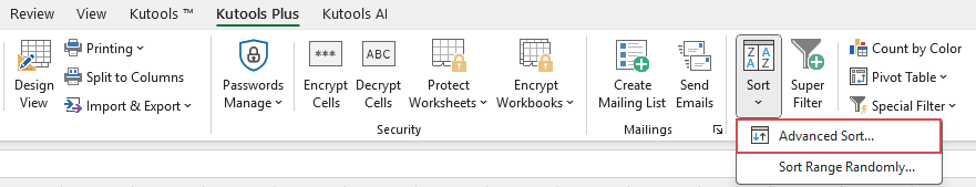 点击 Kutools 的高级排序