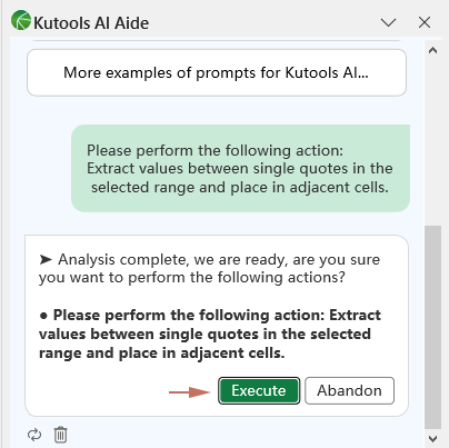 在 Kutools AI Aide 窗格中点击执行按钮