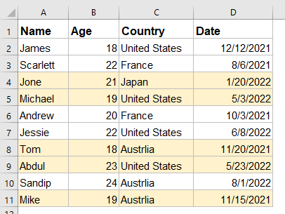  包含奇数月的行已用颜色填充 
