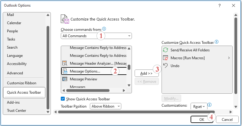 Outlook 选项窗口截图