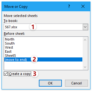 在“移动或复制”对话框中设置选项