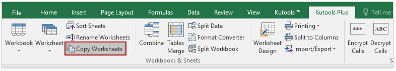 单击 kutools 的“复制工作表”功能