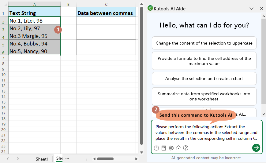 向 Kutools AI 发送命令