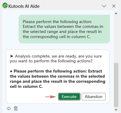 点击 Kutools AI 助手窗格中的执行按钮