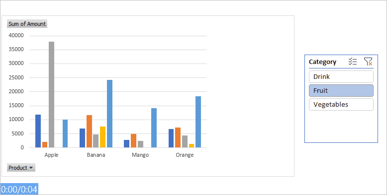 演示如何在 Excel 中将切片器集成到数据透视图图表区域的 GIF 动图