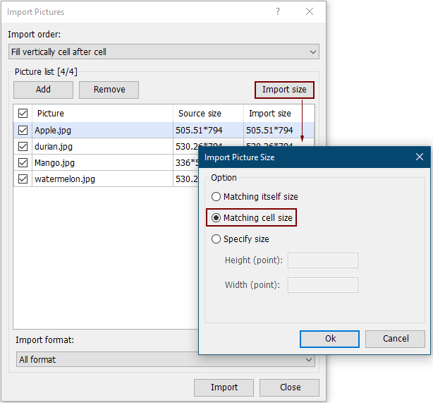 选择“匹配单元格大小”选项的截图