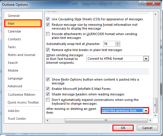 Outlook 选项对话框