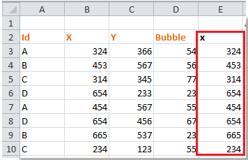在辅助列中复制x轴值的截图