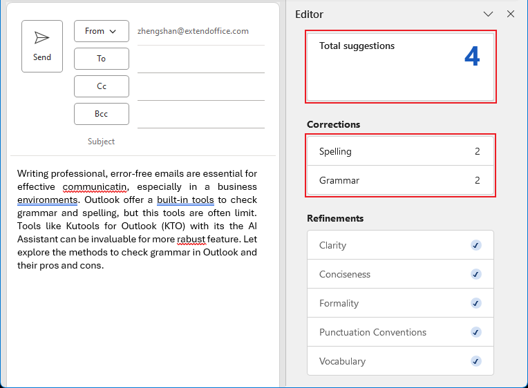 编辑器窗格显示拼写和语法类别