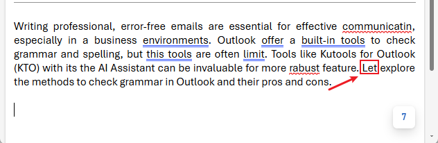 新 Outlook 中漏检语法错误示例