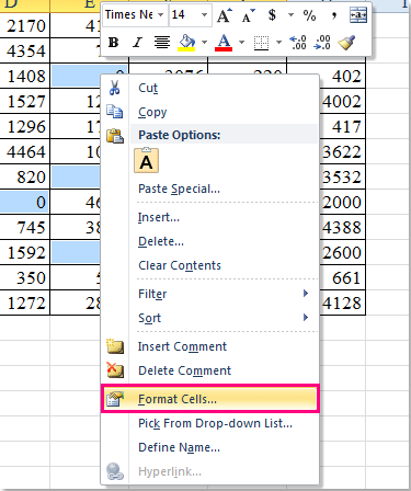 Excel 中右键菜单内“设置单元格格式”选项的截图