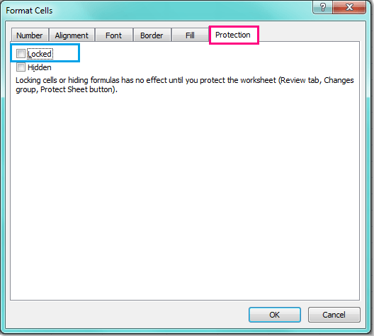 “设置单元格格式”对话框的截图，其中“保护”选项卡下的“锁定”选项未勾选