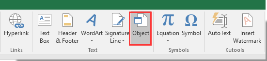 Excel 中用于嵌入 Outlook 电子邮件的“插入对象”选项的截图