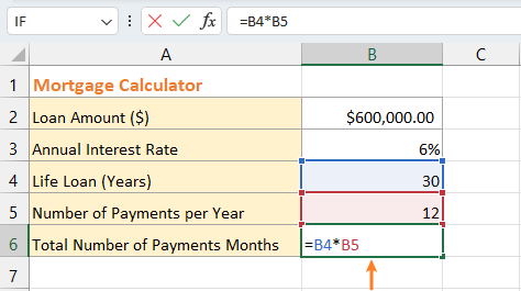 显示用于在 Excel 中计算总还款期数公式的截图