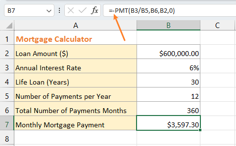 Excel 中经过修改以返回正值的 PMT 公式的截图