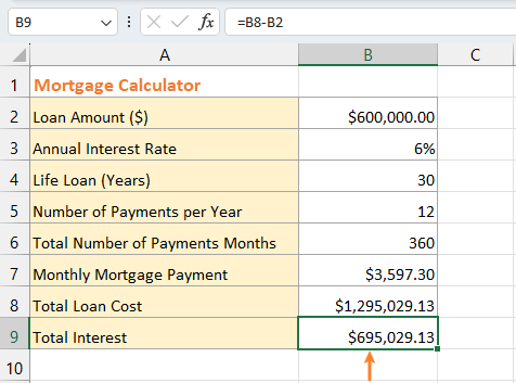 Excel 中总利息计算结果的截图