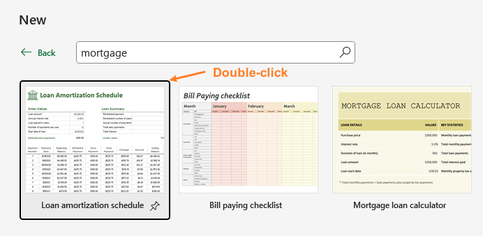 Excel 中已选中的抵押贷款模板截图