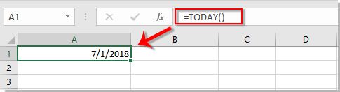 展示在 Excel 中使用 =TODAY() 插入动态系统日期效果的截图