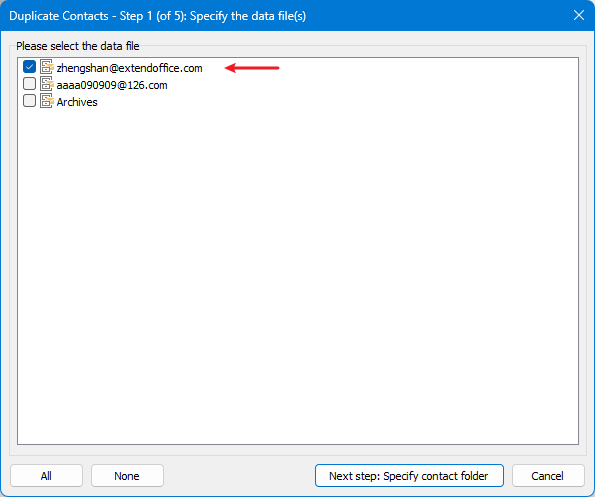 通过kutools for outlook删除或合并重复联系人