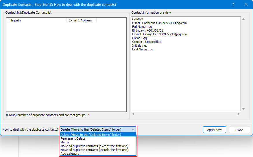 通过kutools for outlook删除或合并重复联系人