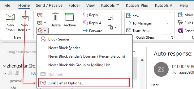 点击垃圾邮件选项