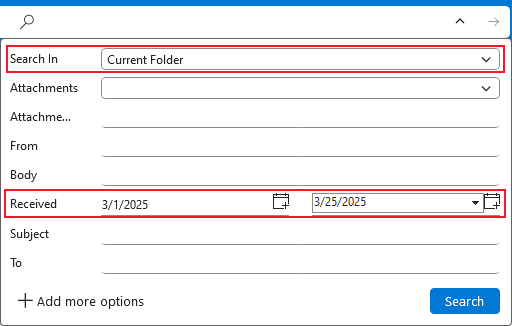 在搜索框中指定日期范围