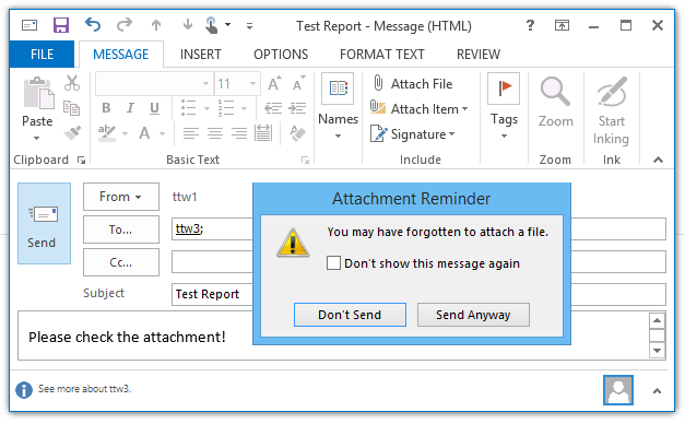 在 Outlook 2013/2016 中忘记添加附件时自动提醒的操作步骤