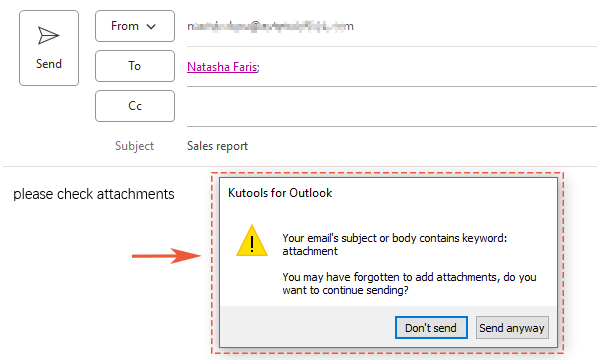 在 Outlook 中使用强大工具忘记添加附件时自动提醒的操作步骤