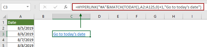 超链接到包含今日日期公式的单元格
