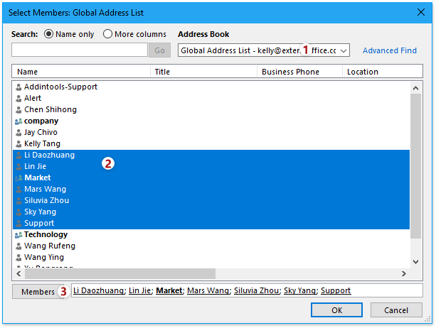 关于在 Outlook 中向联系人组添加成员步骤的截图 2
