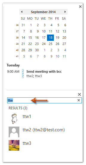 在 Outlook 2013 的待办栏中搜索并添加联系人到收藏夹步骤的截图 1