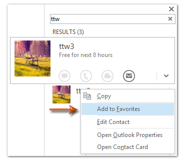 在 Outlook 2013 的待办栏中搜索并添加联系人到收藏夹步骤的截图 2
