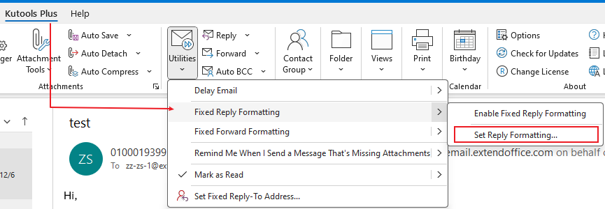 使用 Kutools 设置回复格式