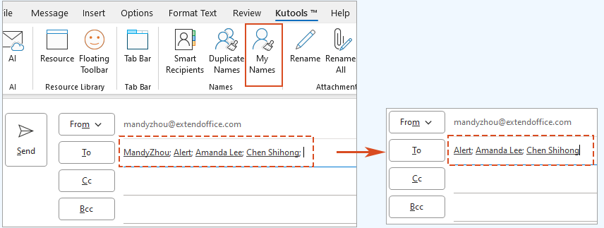 在 Outlook 的全部回复中移除我的姓名
