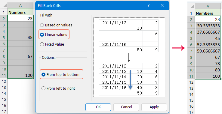 用一系列线性值填充空白单元格