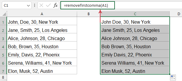 使用 VBA 删除第一个逗号