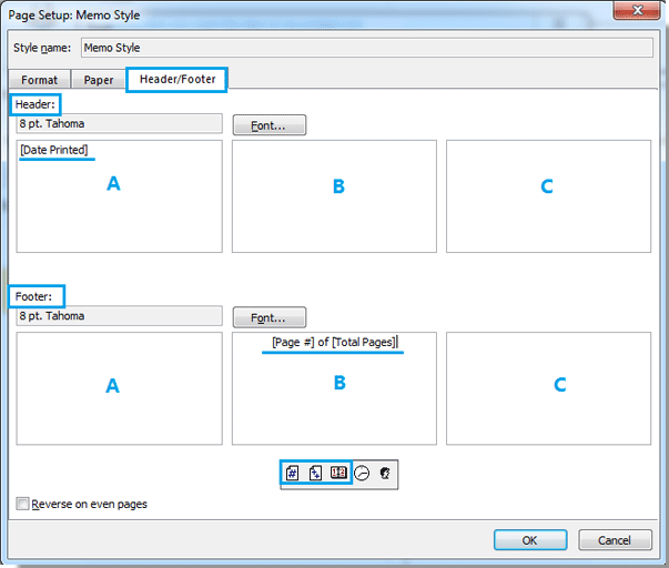 页面设置:备忘录样式对话框