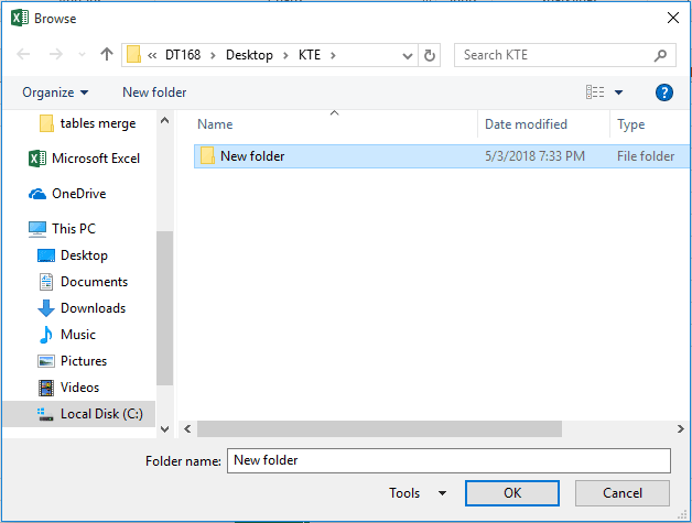 Excel 中用于选择包含待循环处理文件的文件夹的“浏览”对话框截图
