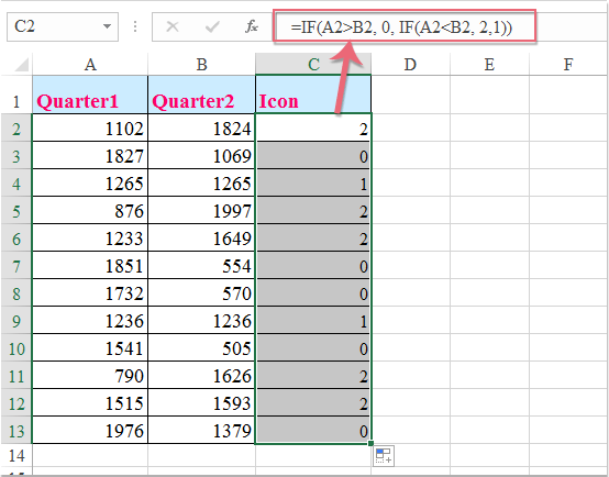 Excel 中使用公式比较两列的截图