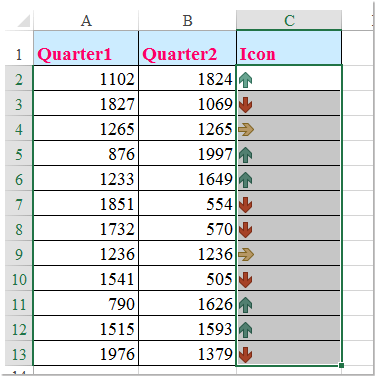 Excel 中应用图标集以比较两列的截图