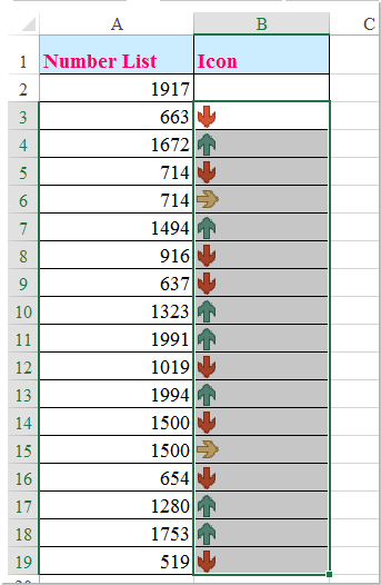 Excel 中应用图标集以比较相邻行的截图