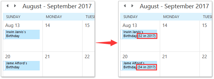 在 Outlook 中通过生日计算年龄的屏幕截图