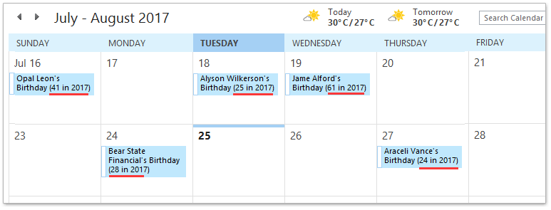 在 Outlook 中通过生日计算年龄的第 1 步屏幕截图
