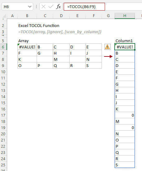 展示 TOCOL 函数的用法