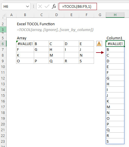 展示 TOCOL 函数的用法