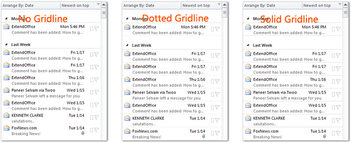 Outlook 中的网格线已更改